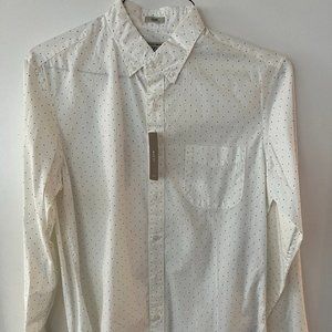 J. Crew Men's Slim White and Blue Polka Dot Long Sleeve Button Down